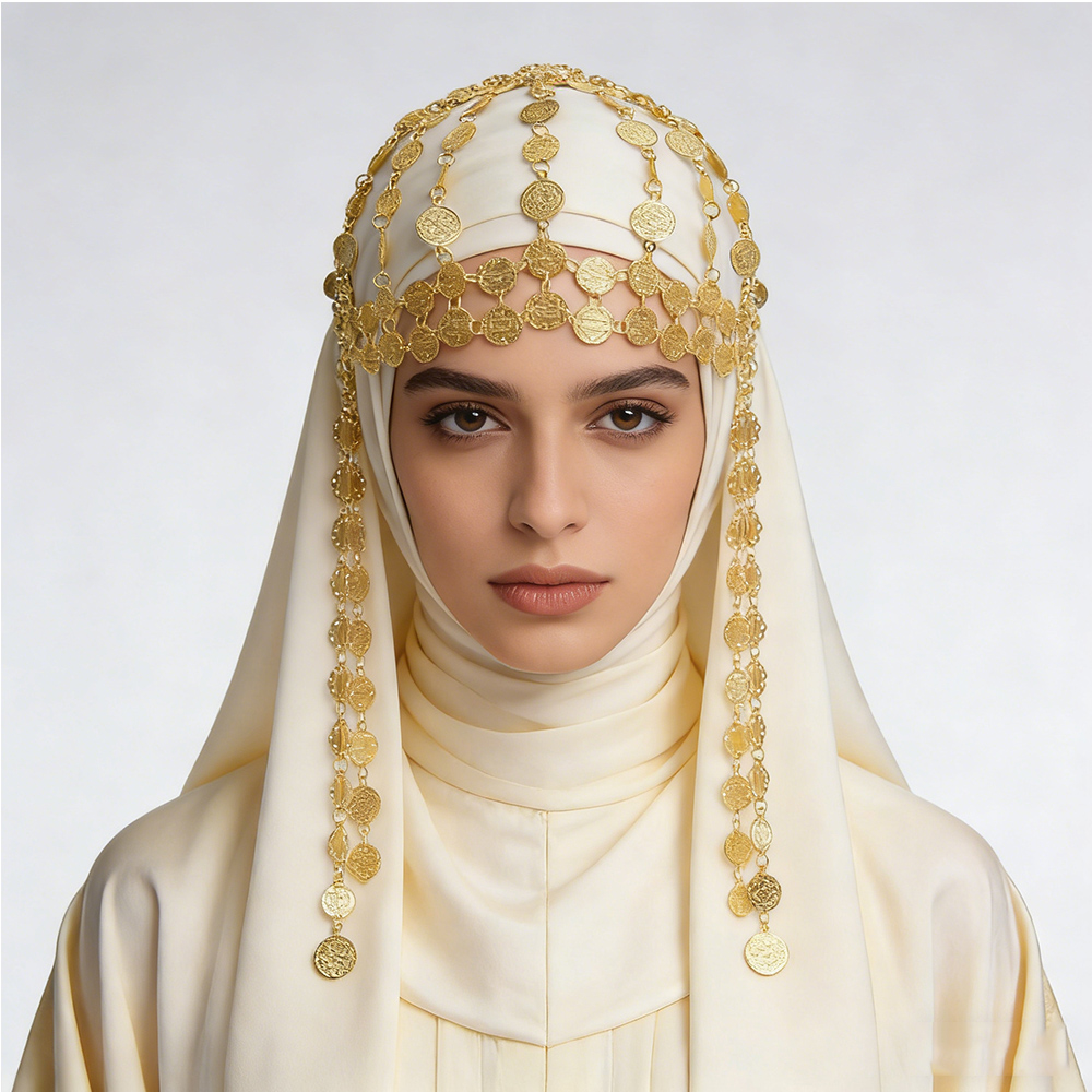 Women Accessories Pakistan - Gold Plated Alloy Coin Beauty Head