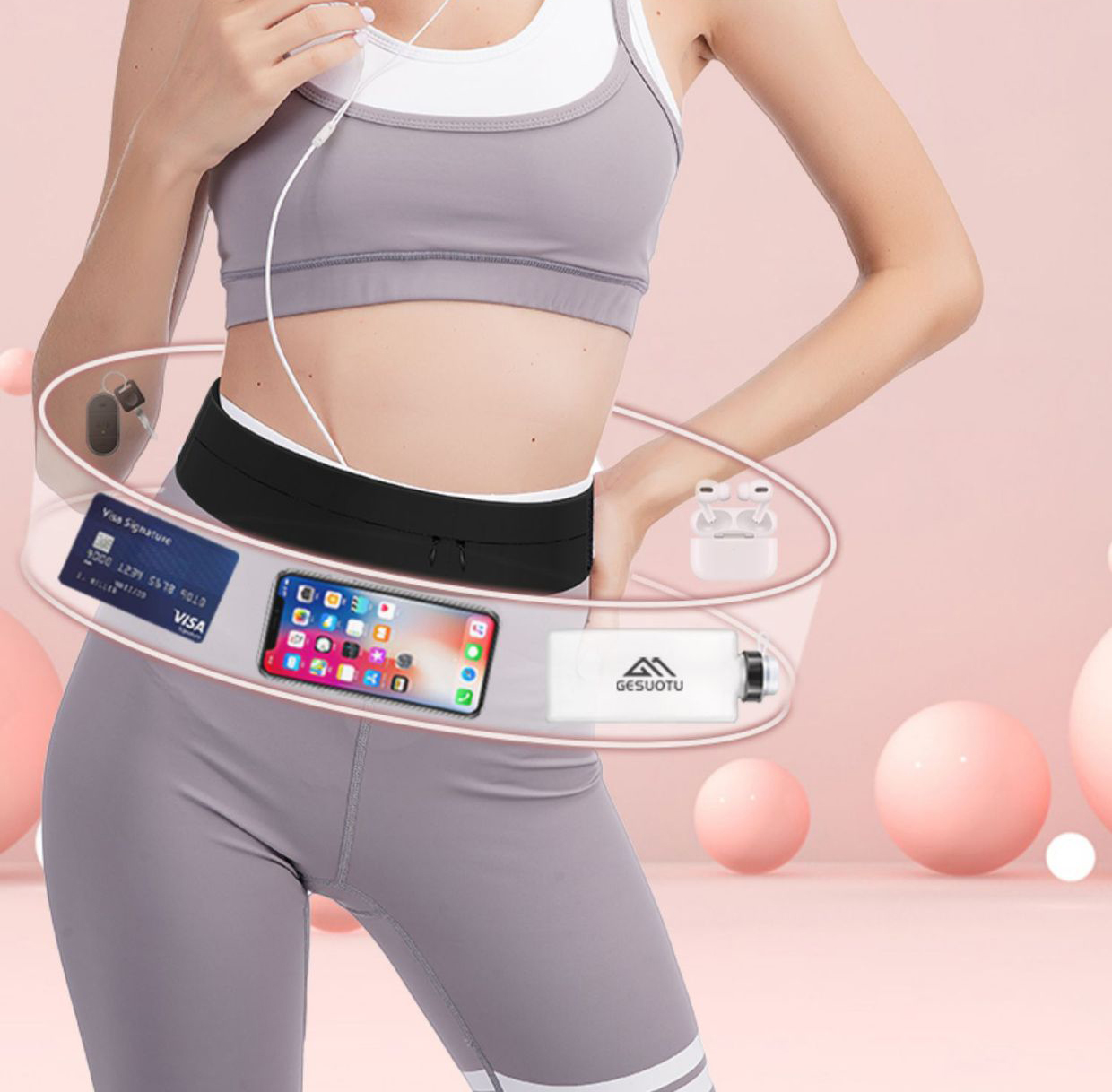 Running Belt Waist Bag with Wa - Women'S Exercise Accessories 评论和价格